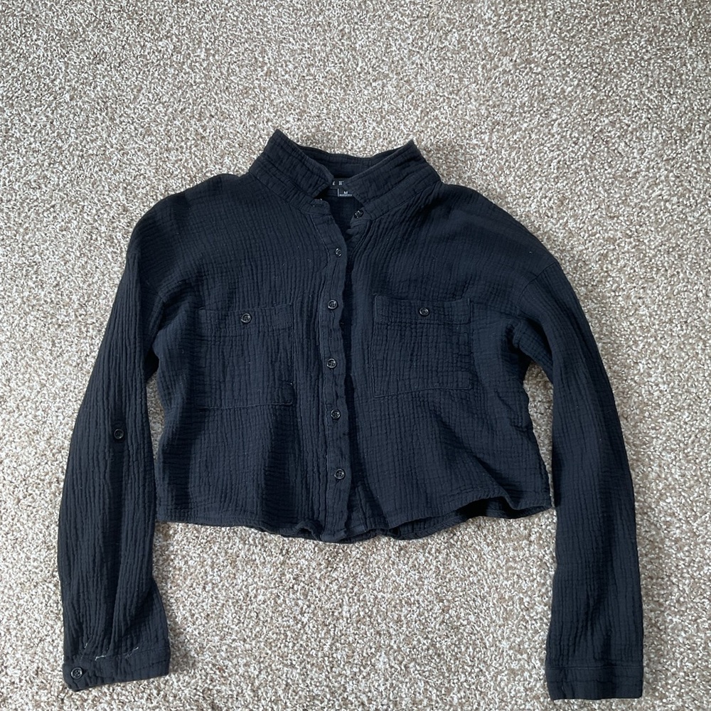HYFVE Black Cropped Button-Down Shirt
